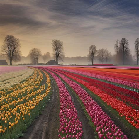 Premium PSD | Dutch tulip fields countryside landscape