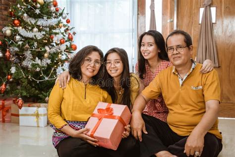 Happy Family Smiling during Christmas Stock Photo - Image of kado, hand ...