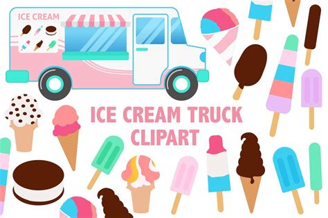 ICE CREAM TRUCK Clipart Printable Summer Clipart Icons Ice - Etsy