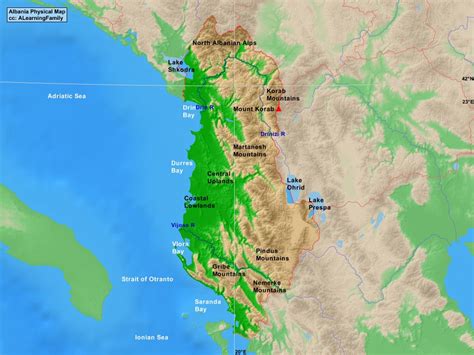 Albania Physical Map - A Learning Family
