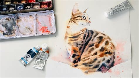 Watercolor Bengo Cat | How to Paint Realistic Animal with Wet-on-wet Technique - YouTube