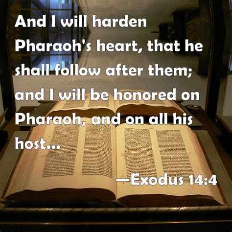 Exodus 14:4 And I will harden Pharaoh's heart, that he shall follow after them; and I will be ...