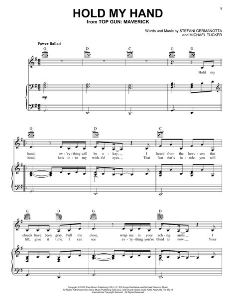 Hold My Hand (from Top Gun: Maverick) by Lady Gaga Sheet Music for Piano, Vocal & Guitar Chords ...