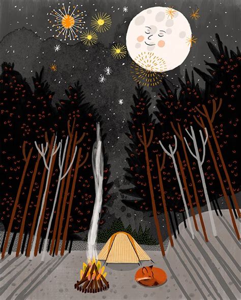 Bonfire-emmajayne-designs | Night illustration, Bonfire night, Camping art