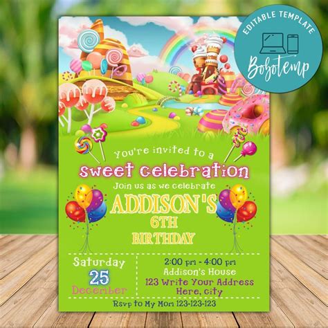 Printable Candyland Birthday Party Invitation Instant Download | Bobotemp