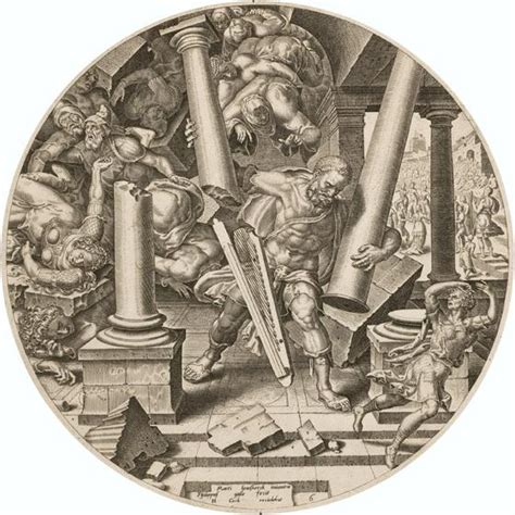 Samson Destroying the Temple of the Philistines, c.1560 - Maerten van ...