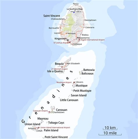 Saint Vincent and the Grenadines Map, Geographical features of Saint Vincent and the Grenadines ...