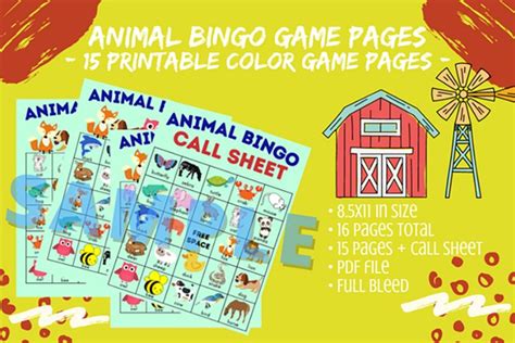 15 Sheets of Animal Bingo Cards Game for Kids & Adults