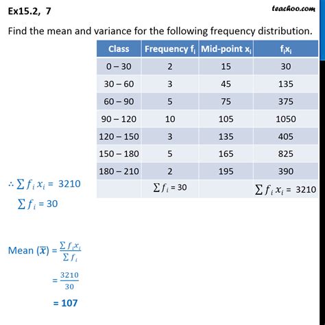 Ex 13.2, 7 - Find mean and variance for frequency distribution