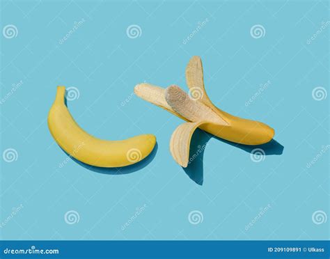 Peeled and Unpeeled Banana on Light Blue Background Stock Image - Image of appetizing, tropic ...