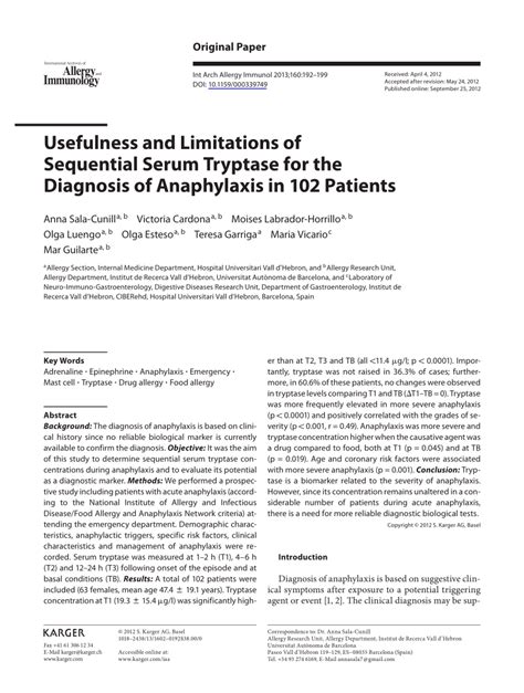 (PDF) Usefulness and Limitations of Sequential Serum Tryptase for the ...