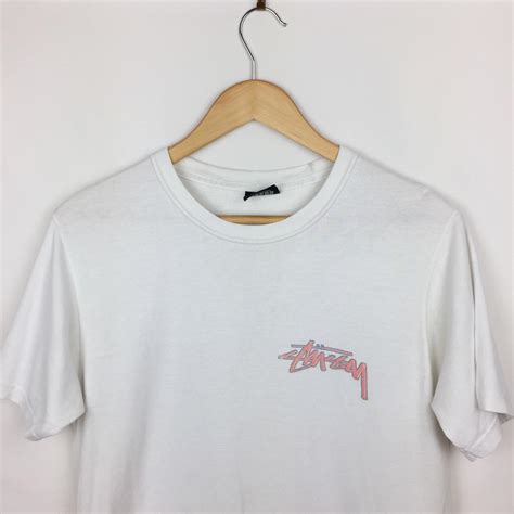 White Stussy T-shirt Front & Back Spellout... - Depop