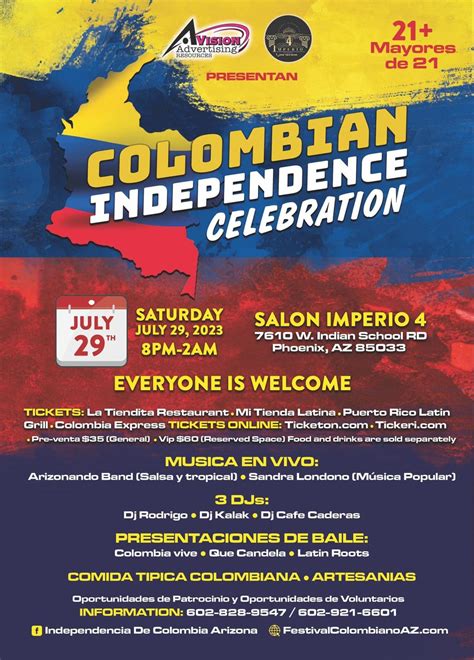 CELEBRACION COLOMBIA INDEPENDENCE DAY ! PHOENIX ARIZONA Tickets Boletos ...