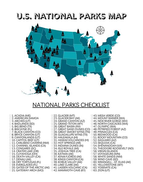 Your Printable U.S. National Parks Map with All 63 Parks (2022) Rv Travel, Travel Maps, Travel ...