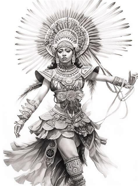 Female Aztec Dancer Coloring Page, Adult Color Sheet of a Mexica ...