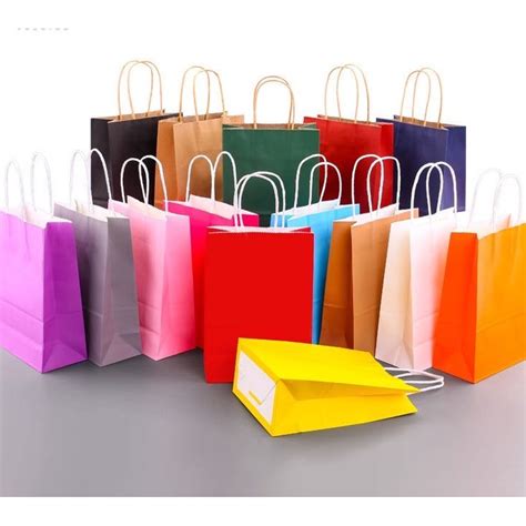 12 Pcs Plain Kraft Paper Bag Handle bag Color Gift bag Hand bag ...