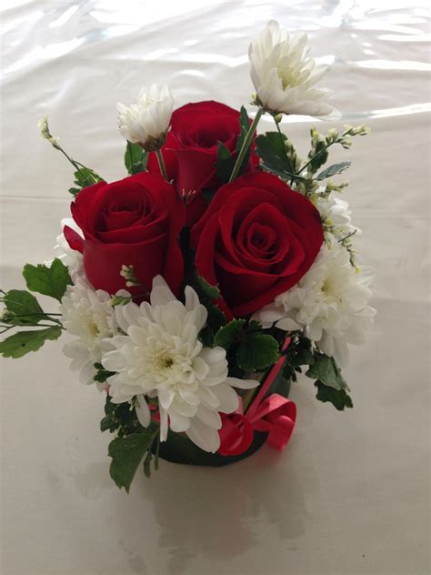 Small Table Arrangement of red Roses and white Mums # ...