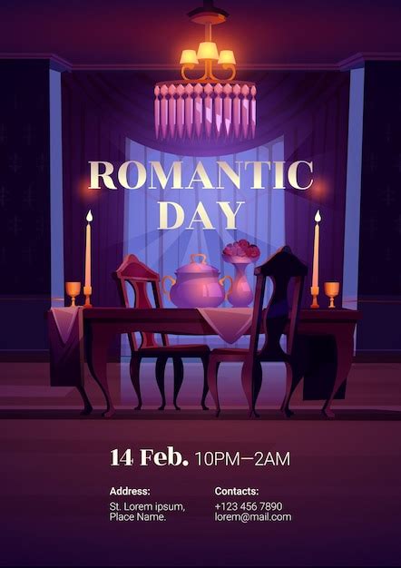Free Vector | Romantic dinner for couple on date. cartoon poster with dining table, chairs ...