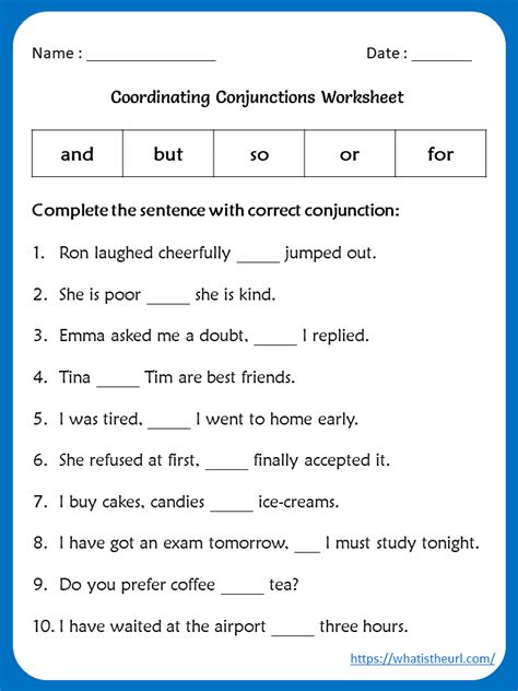 Conjunctions Worksheet 3rd Grade