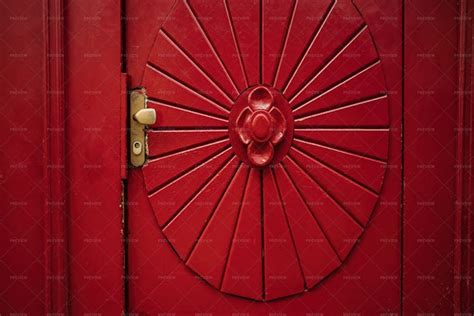 Decorative Red Wooden Panel Door - Stock Photos | Motion Array