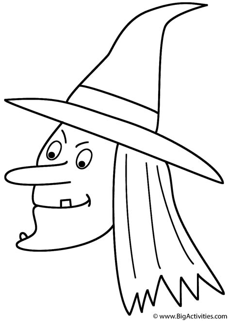 Witch (Face) - Coloring Page (Halloween)