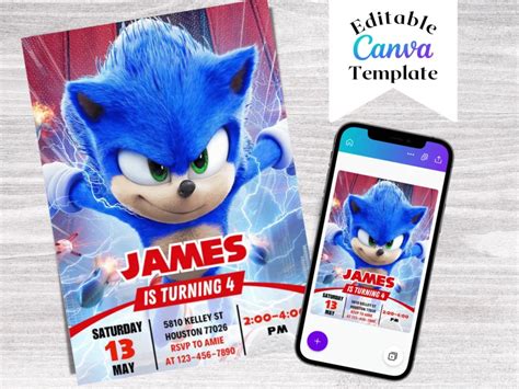 Sonic Birthday Invitation Template | Editable | Printable