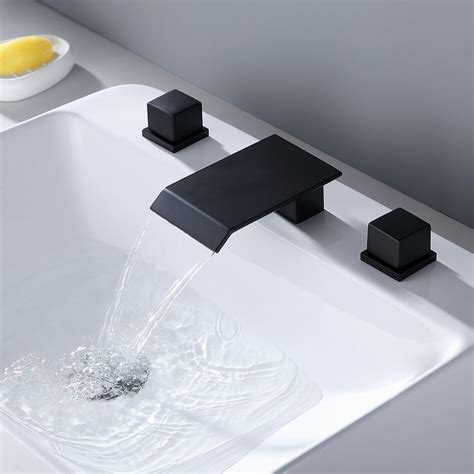 Moda Matte Black Waterfall Widespread Bathroom Sink Faucet Square Double Handle