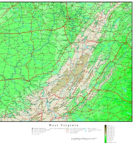 West Virginia Elevation Map