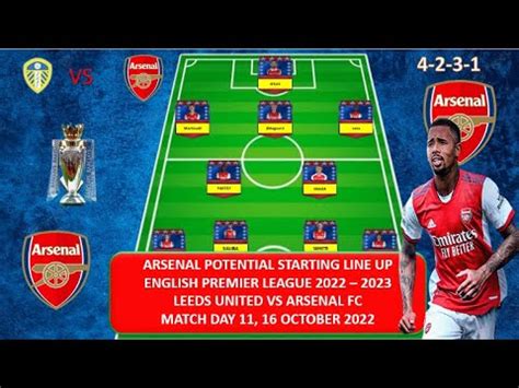 LEEDS UNITED VS ARSENAL ~ Arsenal potential starting lineup ~ Premier league 2022~2023, Match ...