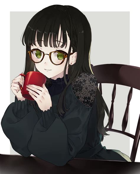 Anime Girl Black Hair Wearing Glasses