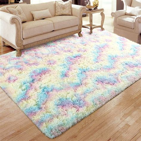 Junovo Plush Fluffy Area Rugs, Cute Rainbow Carpet For Living Room Bedroom Nursery Room, 4'x5.9 ...