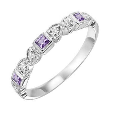 10k white gold diamond and square amethyst birthstone ring - Mullen Jewelers