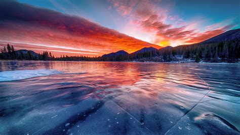 Download wallpaper 1920x1080 frozen lake, sunset, winter, skyline ...