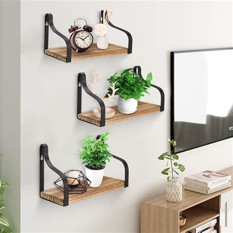 3Pcs Industrial Metal Floating Shelves Wooden & Iron Wall Mounted ...