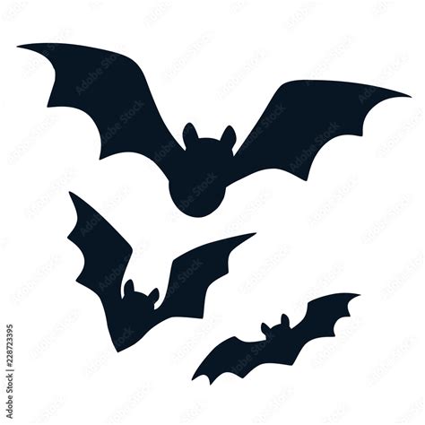 Vettoriale Stock Halloween black bats flying silhouettes isolated on white. Simple bat icon ...