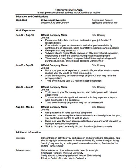 Cv Template Oxford Free Resume Templates - Riset