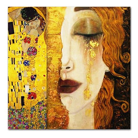 Classic Gustav Klimt Golden Tears And Kiss Paintings Canvas Wall Art ...