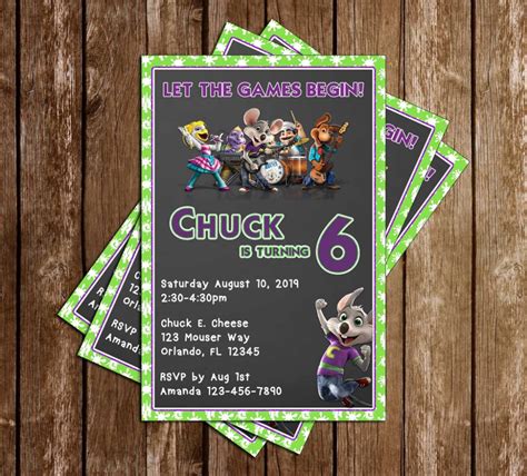 Chuck E Cheese - Birthday - Invitation | Birthday invitations, Chuck e cheese birthday, Invitations