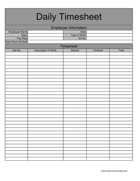 Daily Timesheet Template Free Printable - PRINTABLE TEMPLATES