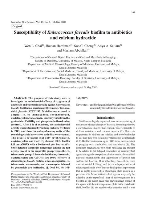 (PDF) Susceptibility of Enterococcus faecalis biofilm to antibiotics ...