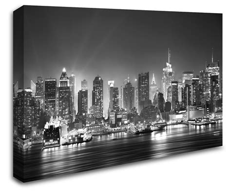 New York City Manhattan Skyline View Wall Art Canvas B/W 8998-1046 - Stickers Wall