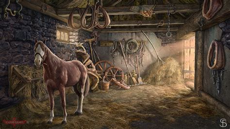 ArtStation - Horse Stable, Sergey Biryukov | Fantasy landscape, Fantasy horses, Medieval horse