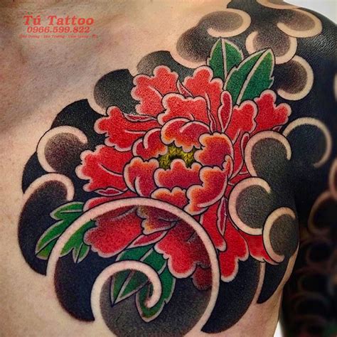 hình xăm hoa mẫu đơn ở ngực - Tú tattoo Hải Dương | Hình xăm nhật, Hình xăm, Hoa mẫu đơn