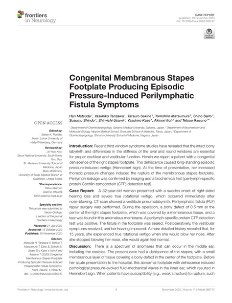 (PDF) Congenital Membranous Stapes Footplate Producing Episodic ...