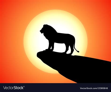 Black silhouette lion on rock cliff sunset Vector Image