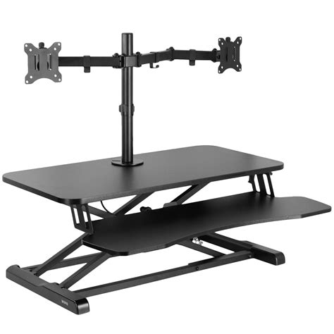 VIVO Black 32" Standing Desk Riser with Adjustable Dual 13" to 30" Monitor Mount - Walmart.com