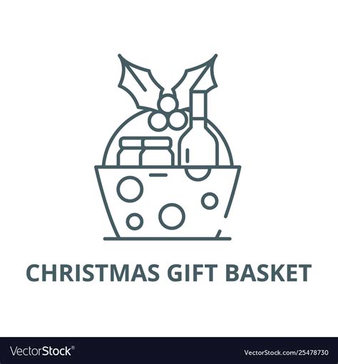 Christmas gift basket line icon linear Royalty Free Vector