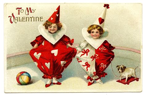 Vintage Valentine's Day Clip Art - Adorable Clown Children - The Graphics Fairy