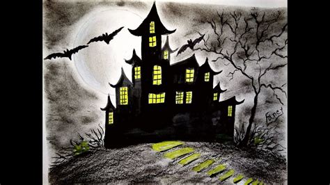 Haunted House Drawing - How To Draw a Haunted House || Step by Step Art -painting -drawing - YouTube