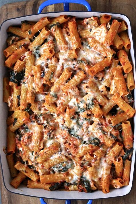 Baked Rigatoni with Spinach and Olives - Green Valley Kitchen